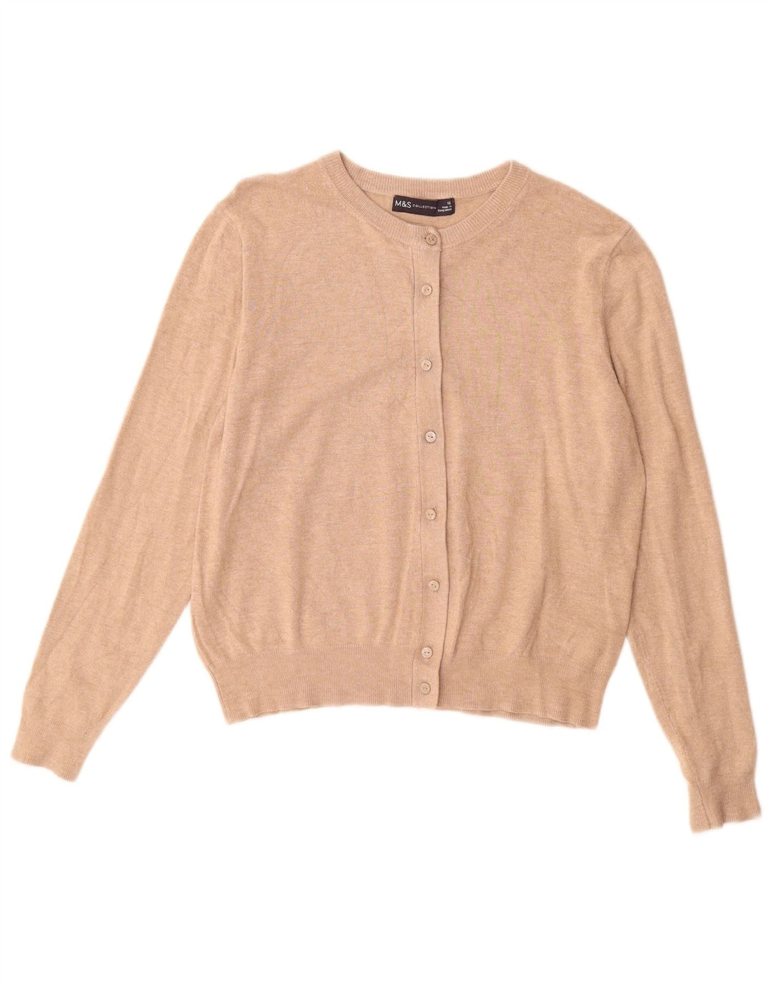 MARKS & SPENCER Maglione cardigan da donna UK 12 Viscosa beige medio