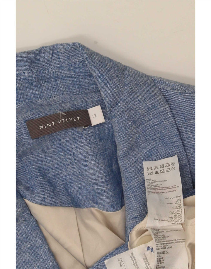 MINT VELVET Giacca blazer da donna a 1 bottone UK 12 Lino blu medio