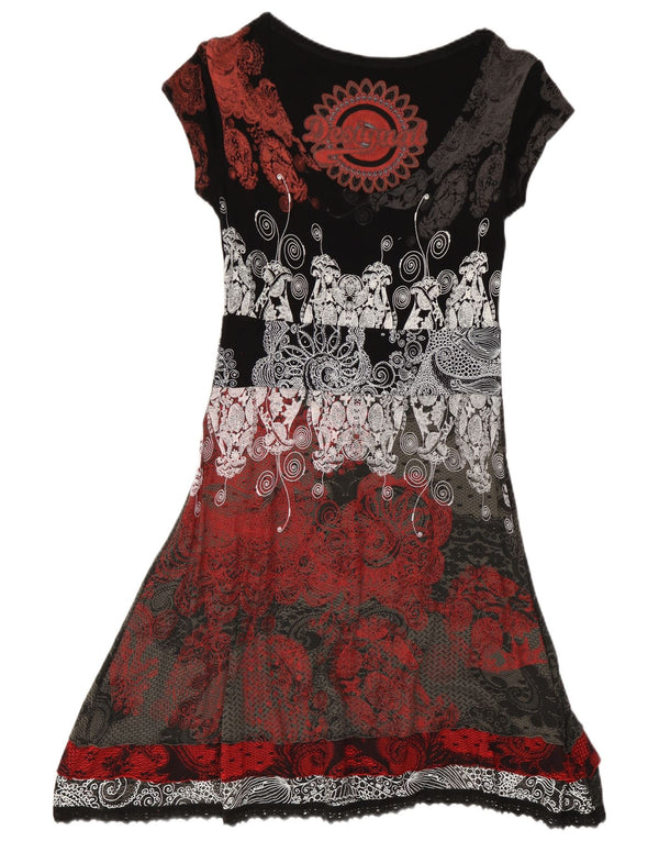 Abito Desigual da donna a linea A UK 12 medio nero floreale