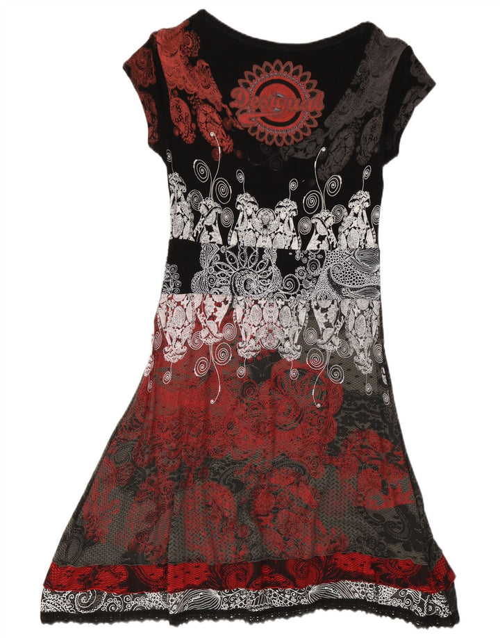 Abito Desigual da donna a linea A UK 12 medio nero floreale