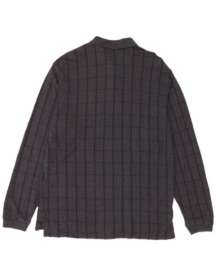 Polo da uomo a maniche lunghe IZOD in cotone a quadri grigi grandi