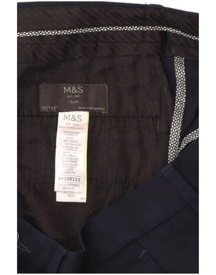 Pantaloni chino slim da uomo Marks & Spencer W32 L30 poliestere blu navy