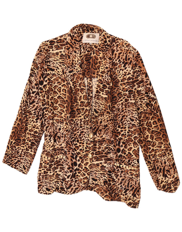 Giacca blazer vintage da donna a 2 bottoni IT 48 XL viscosa stampa animalier marrone