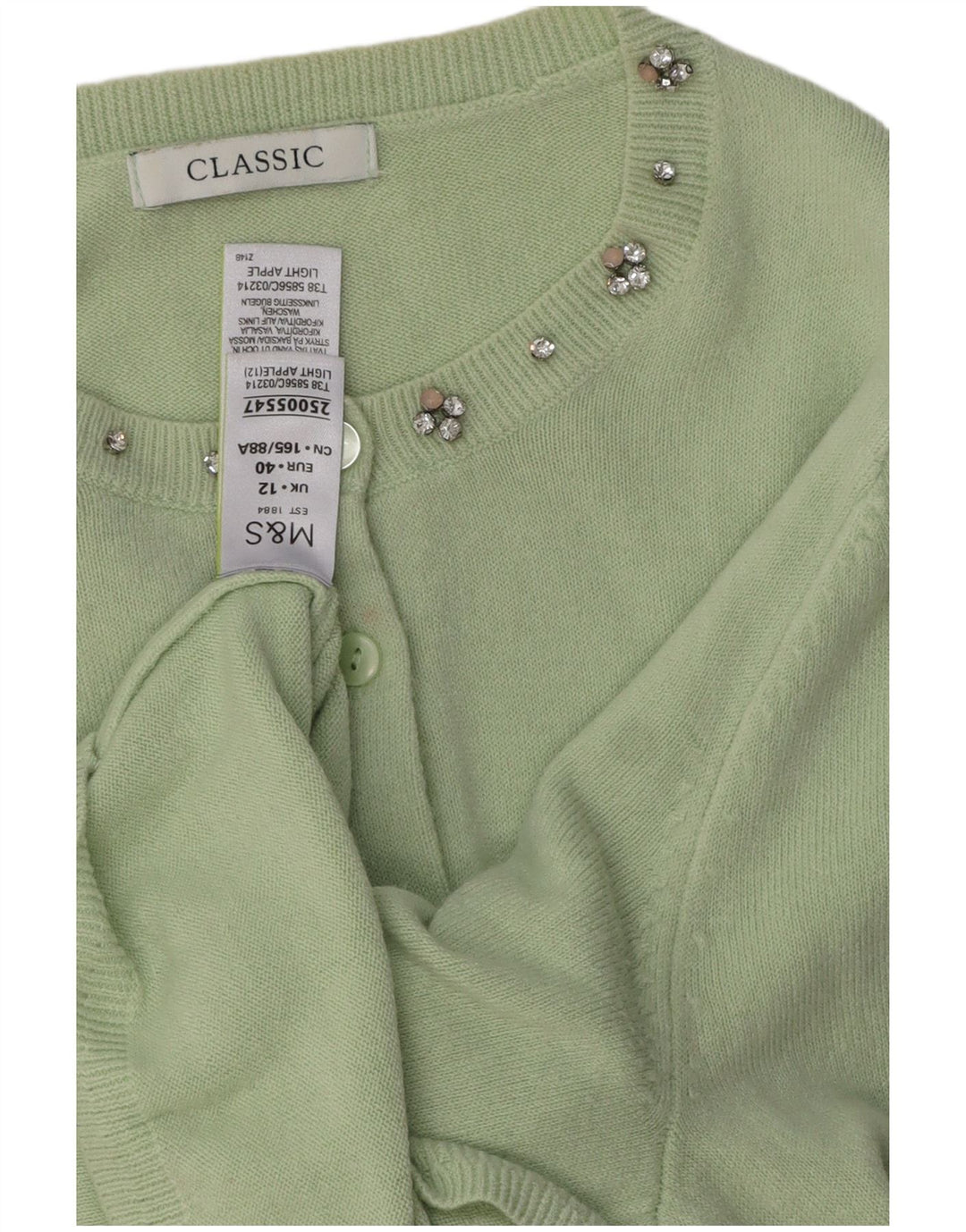 MARKS & SPENCER Maglione cardigan classico da donna UK 12 Acrilico verde medio