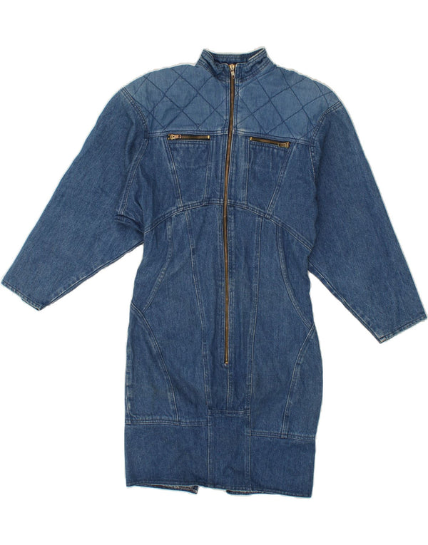 Abito in denim a maniche lunghe da donna VINTAGE UK 8 piccolo blu