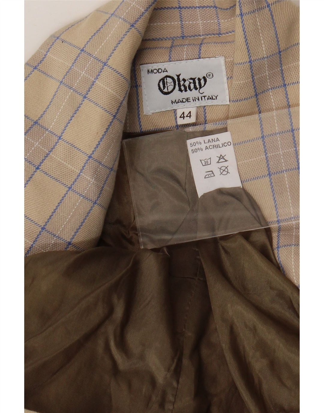 Giacca blazer da donna a 2 bottoni Okay IT 44 Lana a quadri beige medio