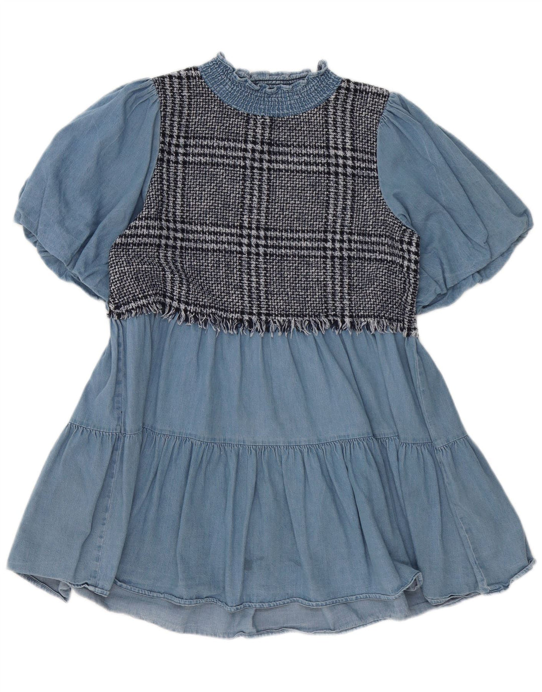 Abito a strati da donna Zara UK 10 piccolo cotone a quadri blu
