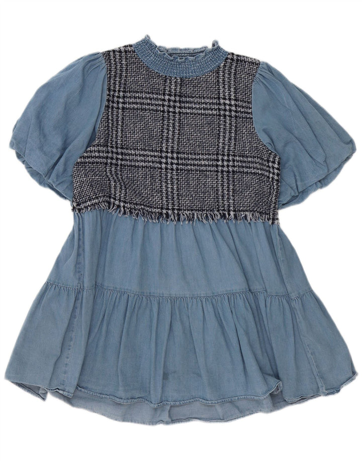 Abito a strati da donna Zara UK 10 piccolo cotone a quadri blu