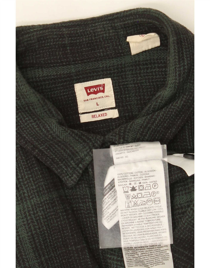 Levi's Camicia da uomo in flanella rilassata, cotone a quadri verdi grandi