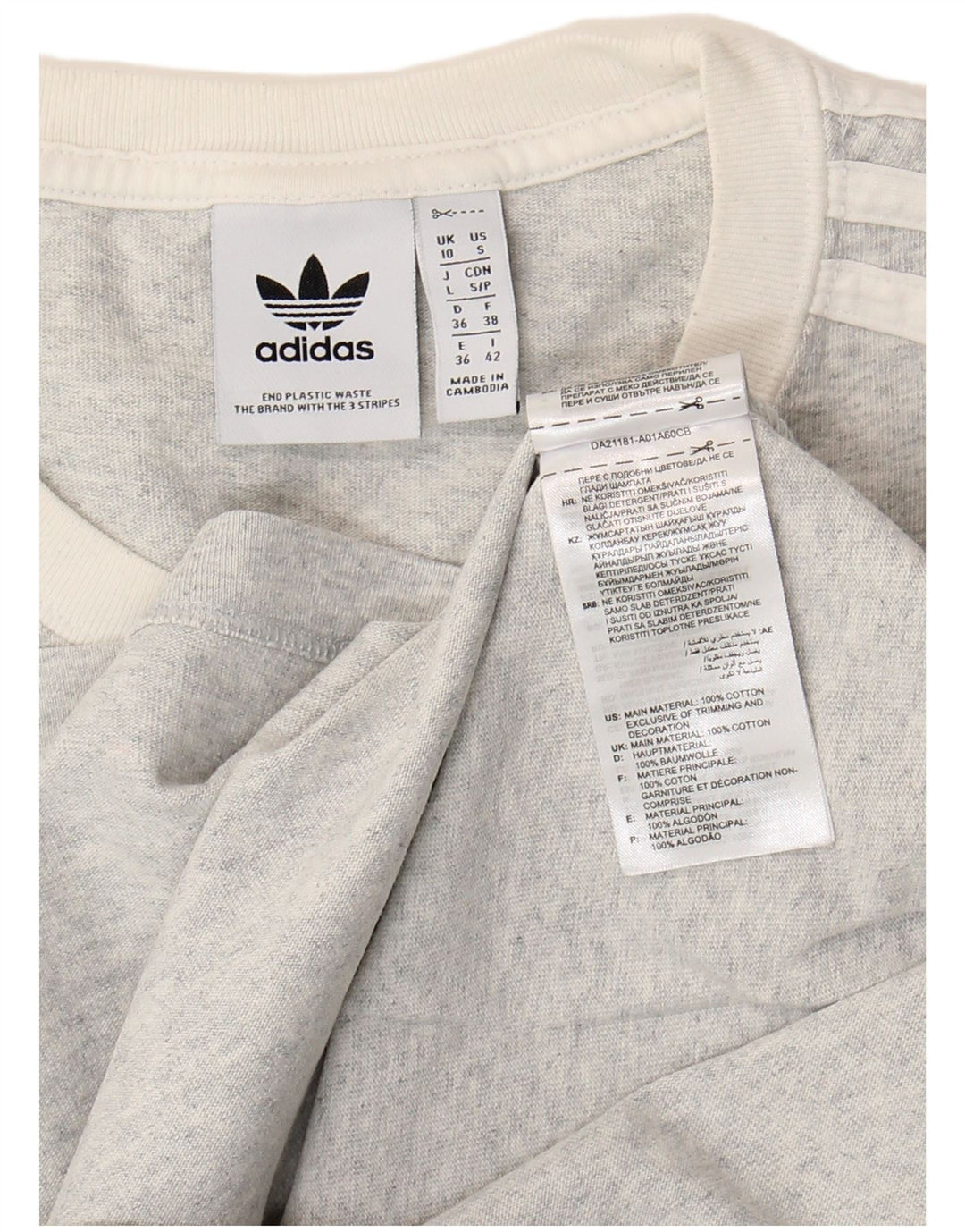 T-shirt grafica da donna Adidas Top UK 10 piccola in cotone grigio