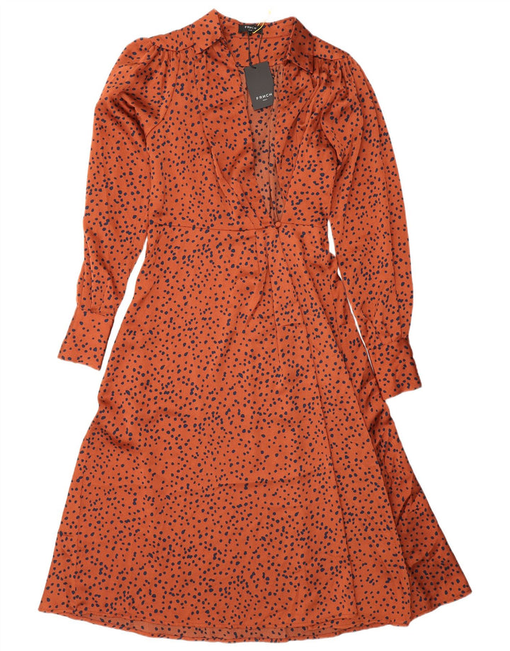 FRNCH Abito lungo da donna a maniche lunghe UK 10 Piccolo poliestere maculato arancione