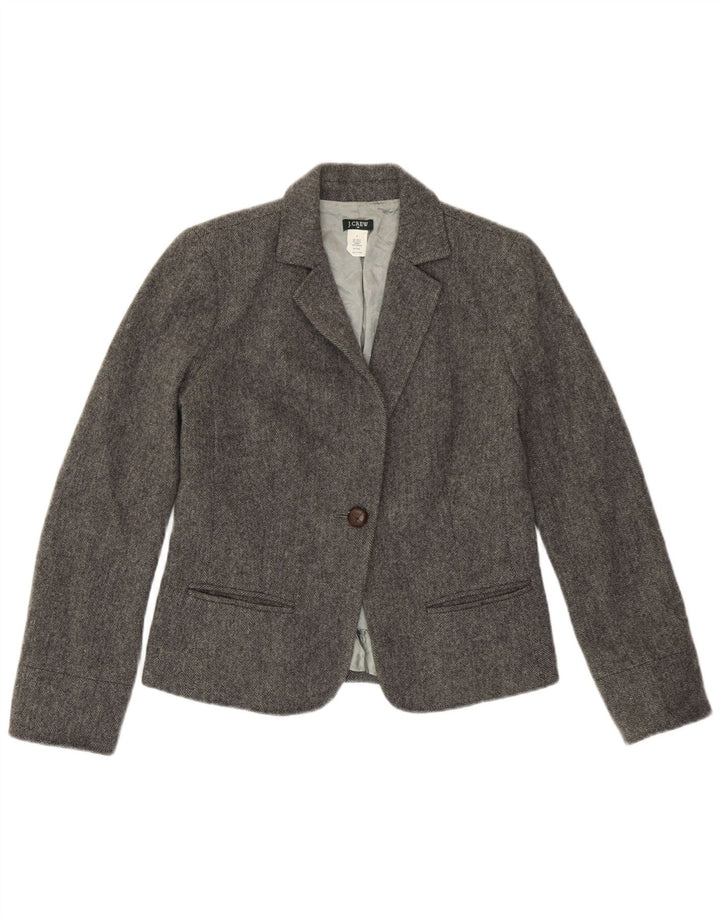 Giacca blazer a 1 bottone da donna J. Crew US 4 piccola lana a spina di pesce grigia