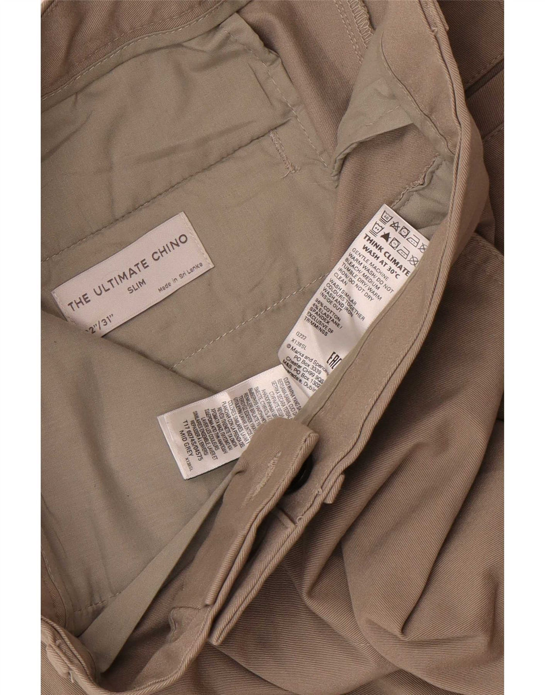 Pantaloni chino slim da uomo Marks & Spencer W32 L31 cotone grigio