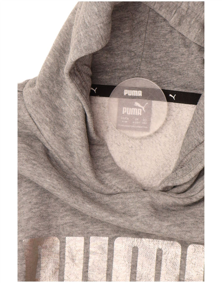 Felpa corta con cappuccio grafica PUMA per ragazze 9-10 anni in cotone grigio