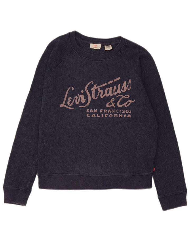 Levi's Donna Felpa Corta Oversize Maglione UK 10 Small Blu Navy