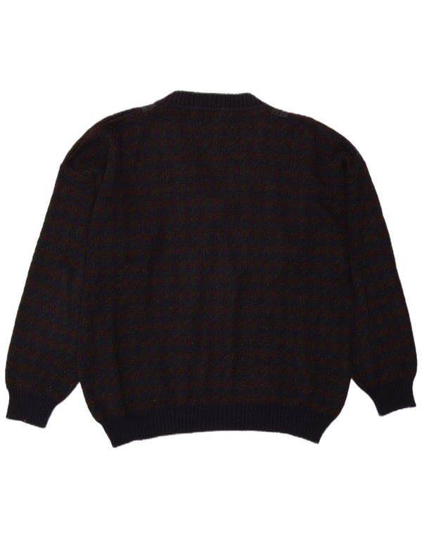 Maglione vintage da uomo con scollo a V XL viola a quadri