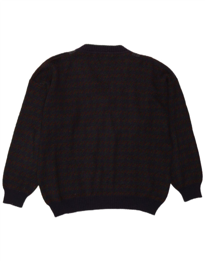 Maglione vintage da uomo con scollo a V XL viola a quadri