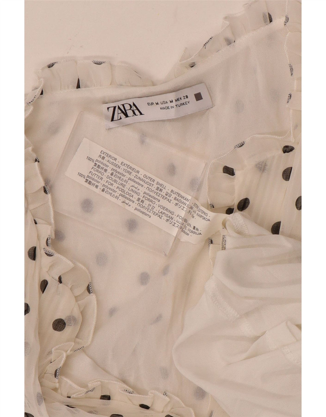 Abito a trapezio a maniche lunghe da donna ZARA UK 14 Poliestere maculato bianco medio