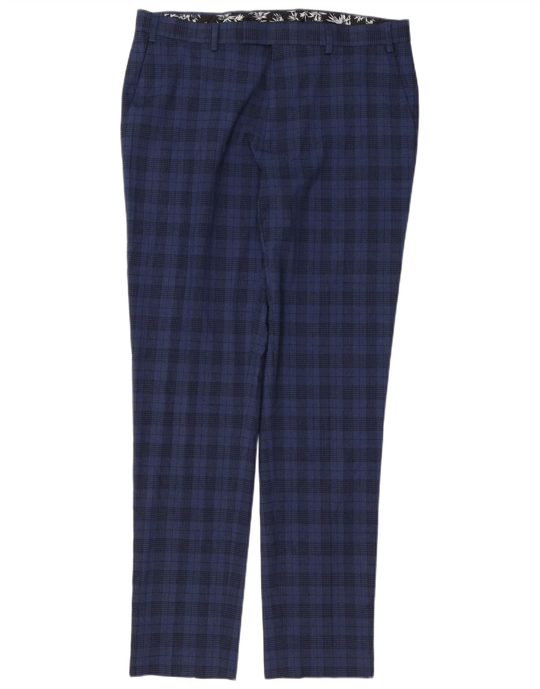 Pantaloni da abito skinny da uomo Marks & Spencer W36 L33 poliestere a quadri blu navy