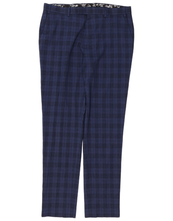 Pantaloni da abito skinny da uomo Marks & Spencer W36 L33 poliestere a quadri blu navy