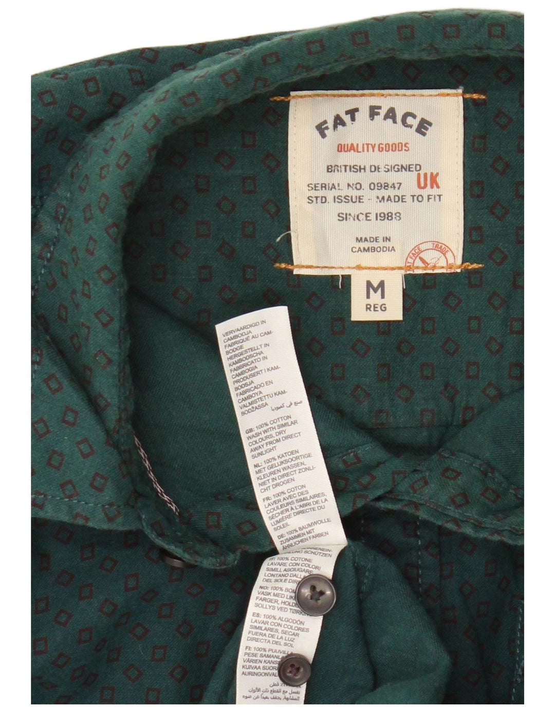 Camicia da uomo Fat Face Argyle/diamante verde medio in cotone