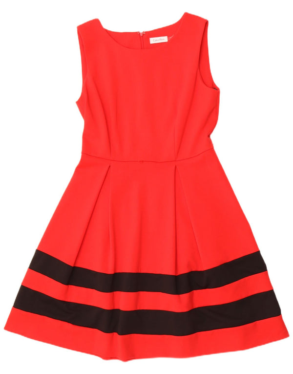 Abito a trapezio senza maniche da donna Calvin Klein US 10 Large Red Striped