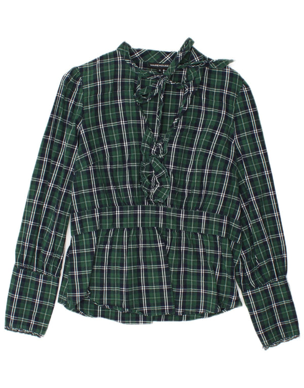WAREHOUSE Camicetta a maniche lunghe da donna Top UK 12 Verde medio a quadri