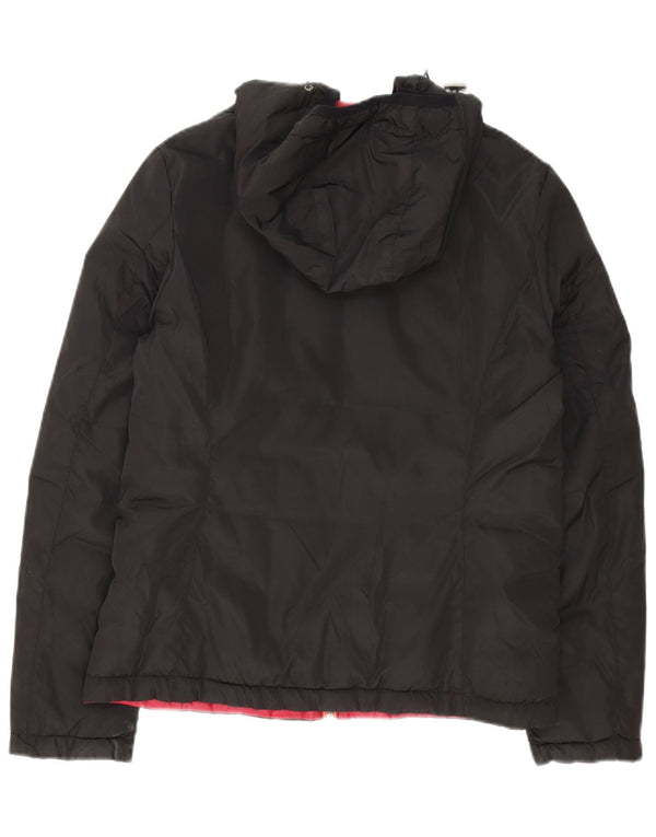 Giacca imbottita reversibile con cappuccio da donna K-Way UK 14 grande nylon nero