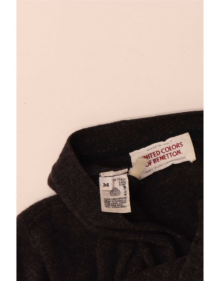 Maglione cardigan da uomo Benetton in lana vergine screziata grigio medio