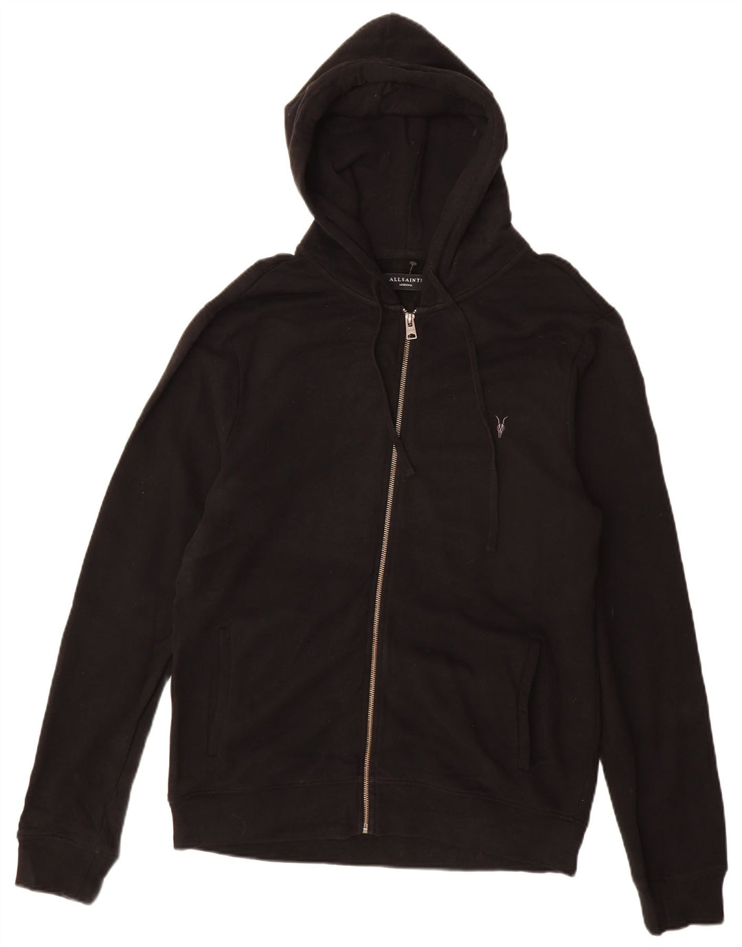 Maglione con cappuccio e zip da uomo di All Saints, cotone nero medio