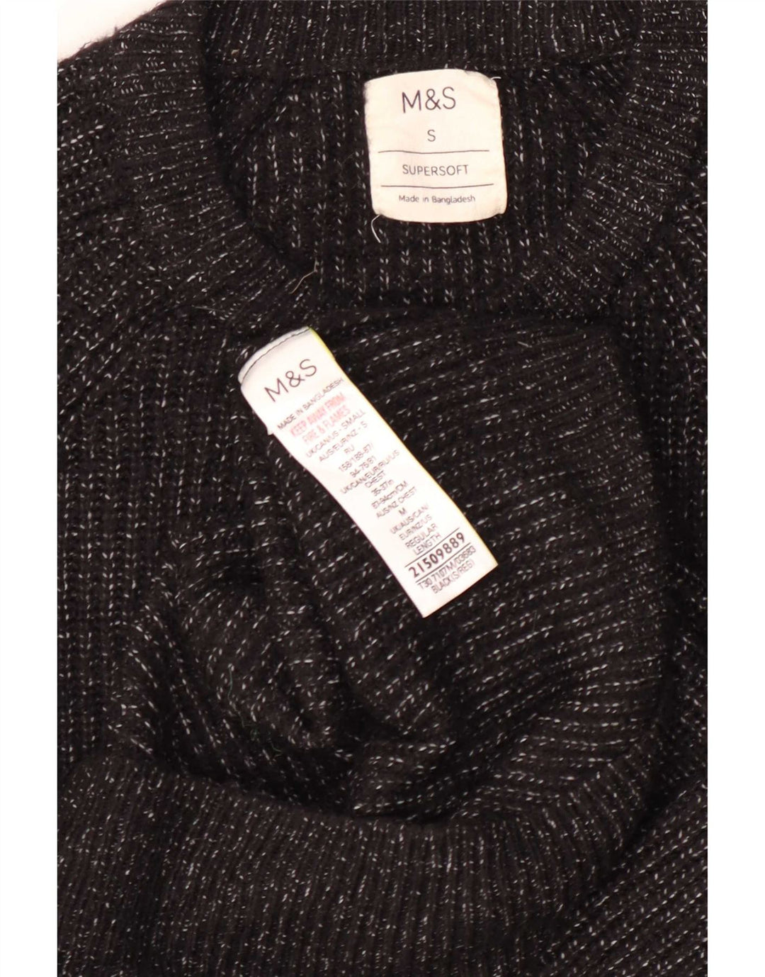 Maglione maglione girocollo da uomo Marks & Spencer piccolo poliammide screziato nero