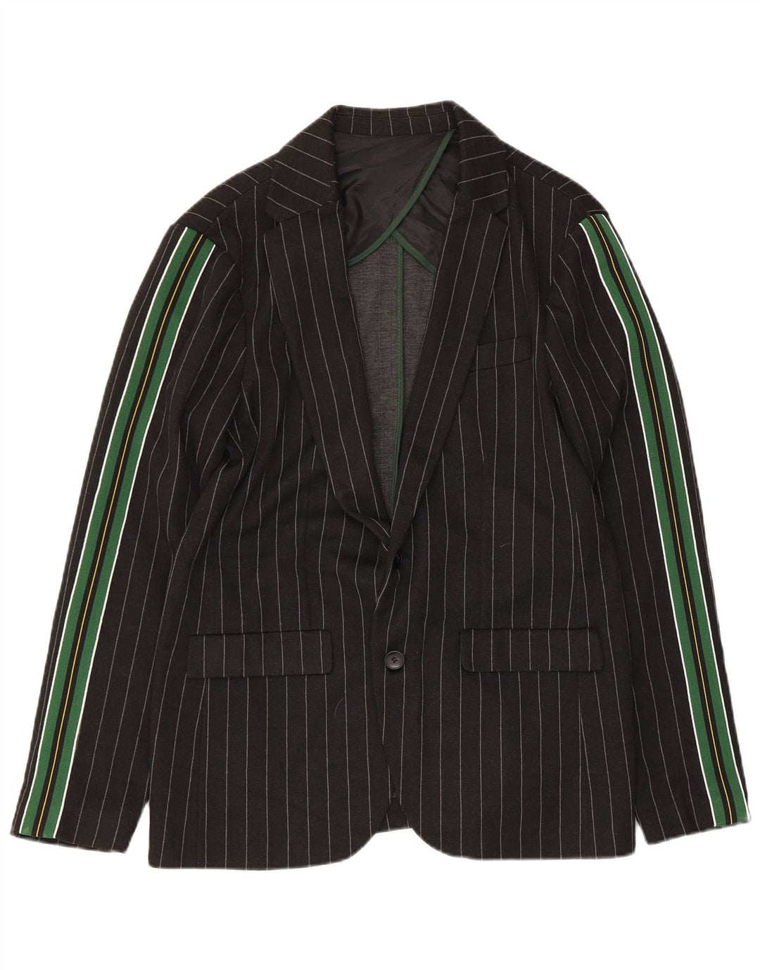 Giacca blazer da uomo a 2 bottoni Zara UK 40 grande poliestere a righe nere