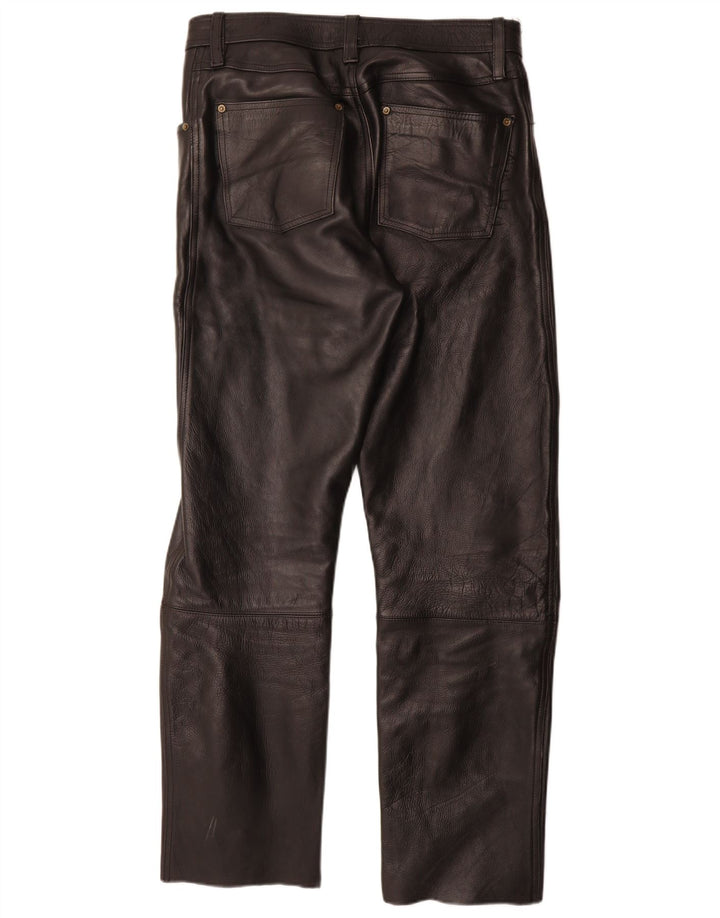 Pantaloni dritti in pelle da uomo vintage W32 L33 in pelle nera