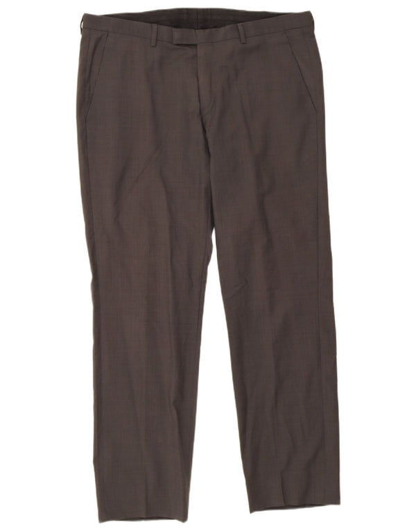 Pantaloni casual affusolati da uomo Hugo Boss IT 50 Large W34 L29 Lana a quadri grigi