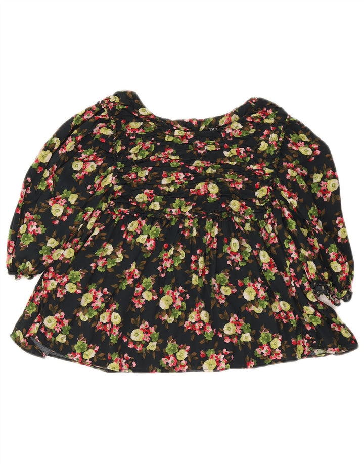 Top corto in camicetta corta da donna Zara UK 12 medio nero floreale