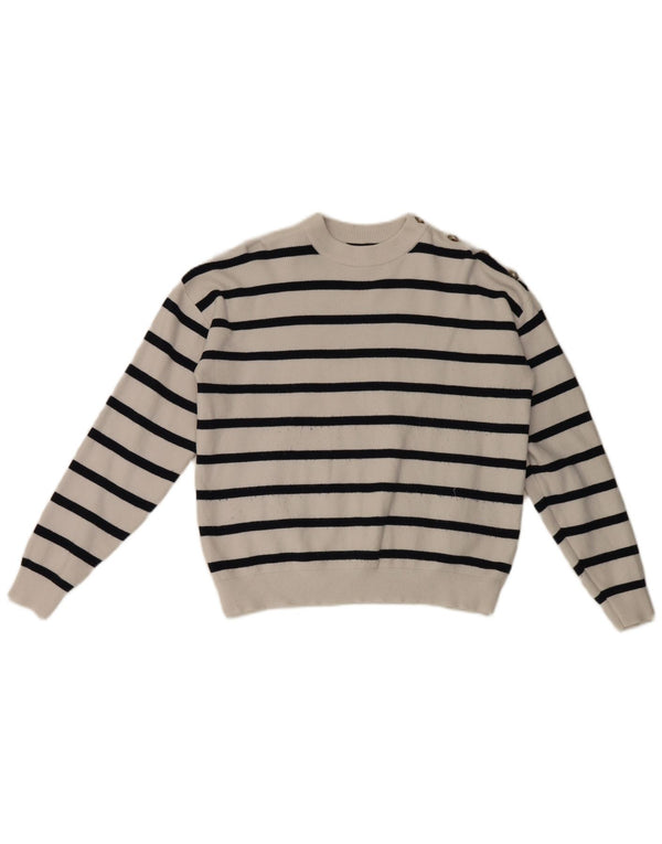 Maglione maglione girocollo da donna Marks & Spencer UK 14 a righe bianche medie