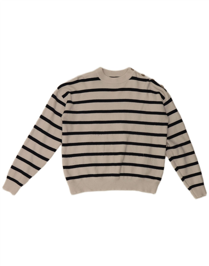 Maglione maglione girocollo da donna Marks & Spencer UK 14 a righe bianche medie