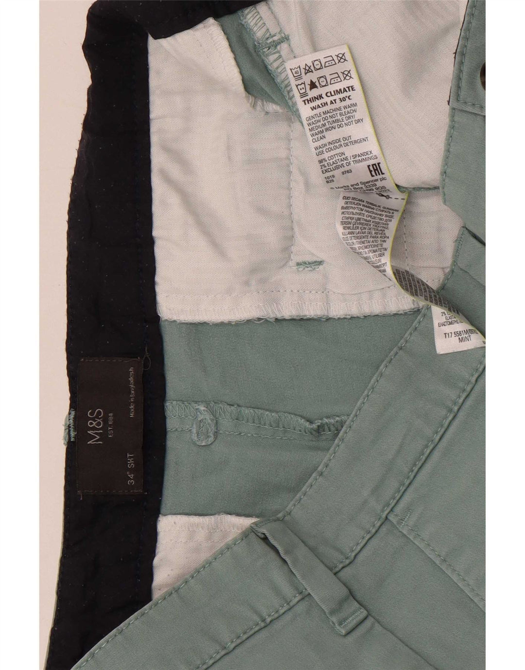 Pantaloncini chino da uomo Marks & Spencer W34 grandi in cotone verde