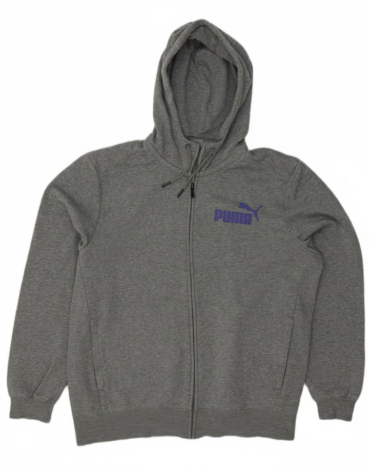 PUMA Mens Graphic Zip Hoodie Sweater Large Grey Cotton