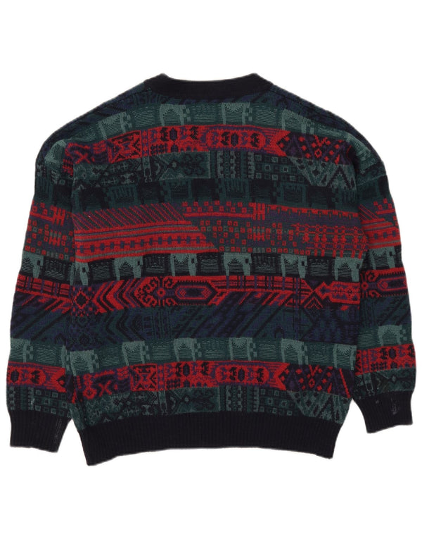 Maglione cardigan da uomo vintage IT 52 Lana geometrica multicolore grande