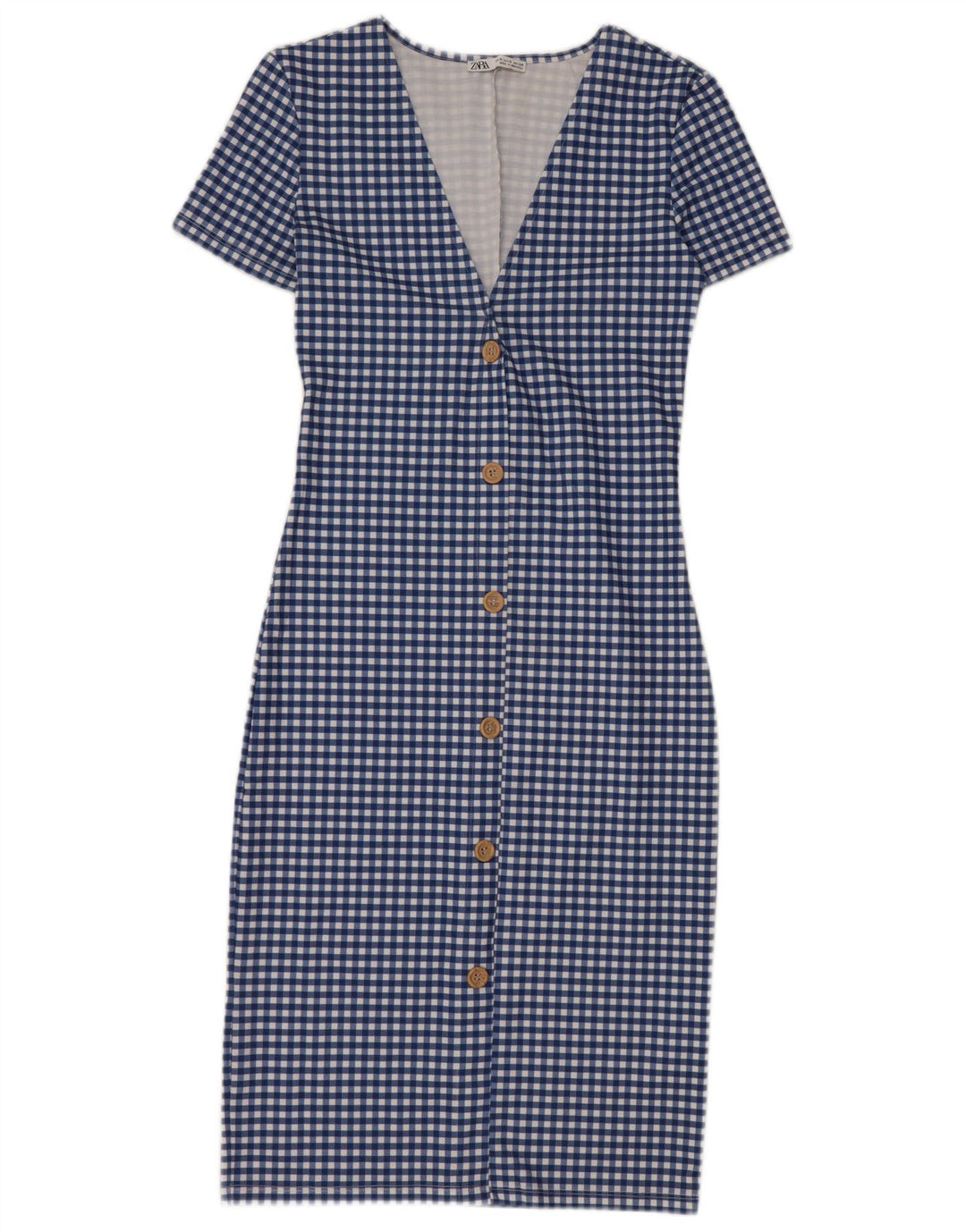 Vestito aderente da donna Zara UK 8 Piccolo poliestere a quadretti blu
