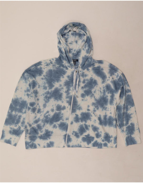 Chaps Womens Loose Fit Zip Hoodie Sweater UK 18 XL Blue Tie Dye Cotton