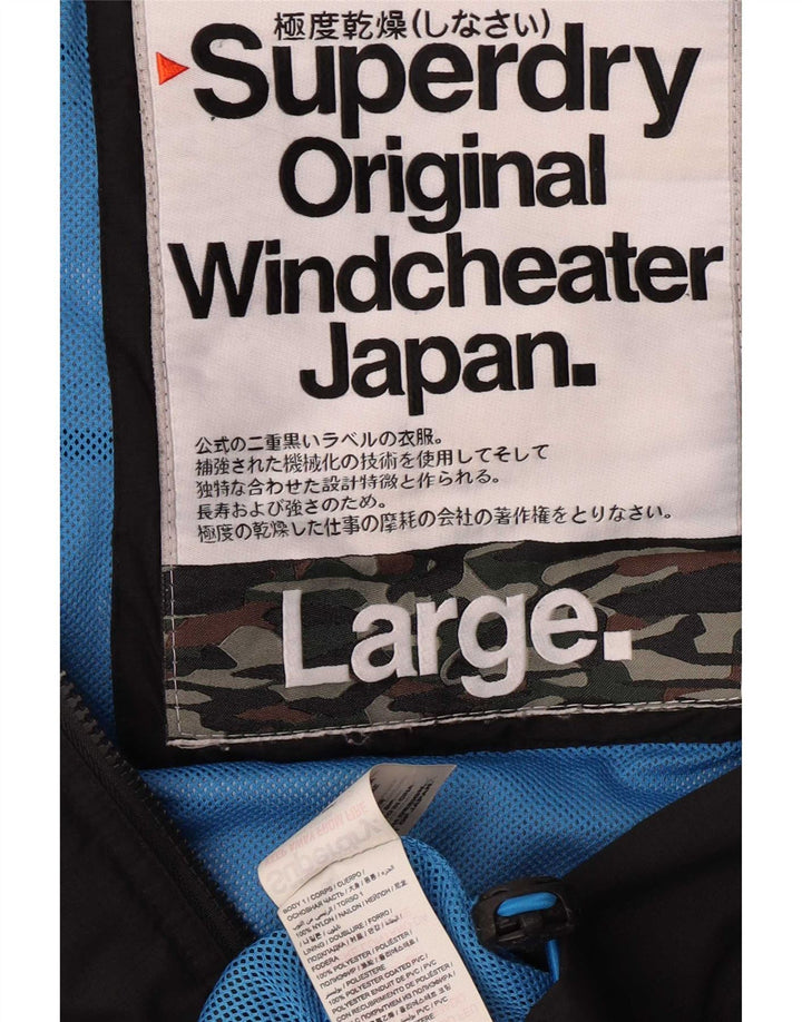 Giacca antipioggia da uomo con cappuccio Superdry Windcheater UK 40 Large Black Colourblock