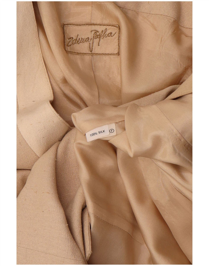 Giacca blazer vintage da donna a 1 bottone con linea lunga UK 10 piccola seta beige
