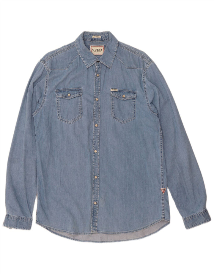 Camicia Guess da uomo slim fit in denim di colore blu medio
