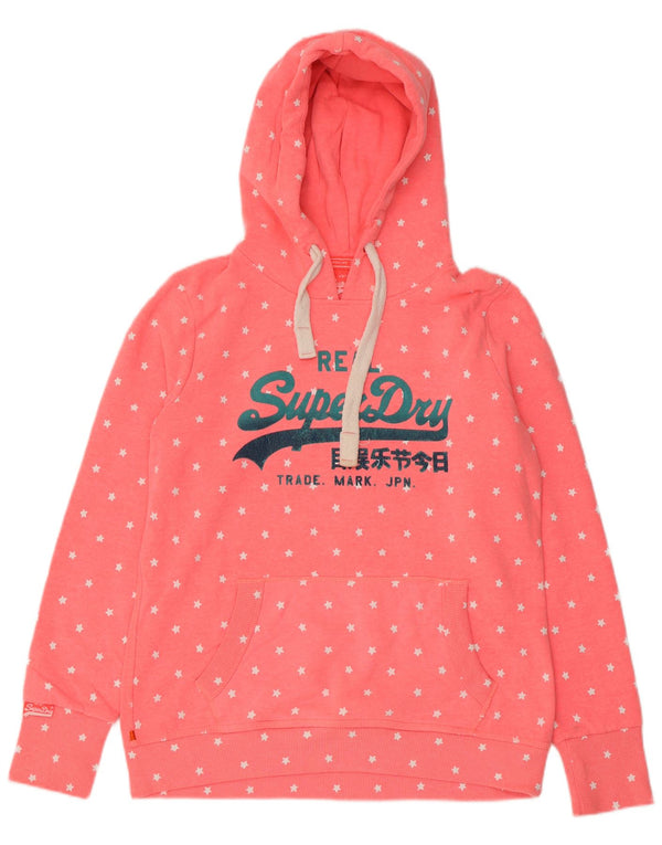 Felpa con cappuccio grafica da donna Superdry UK 18 XL cotone maculato rosa