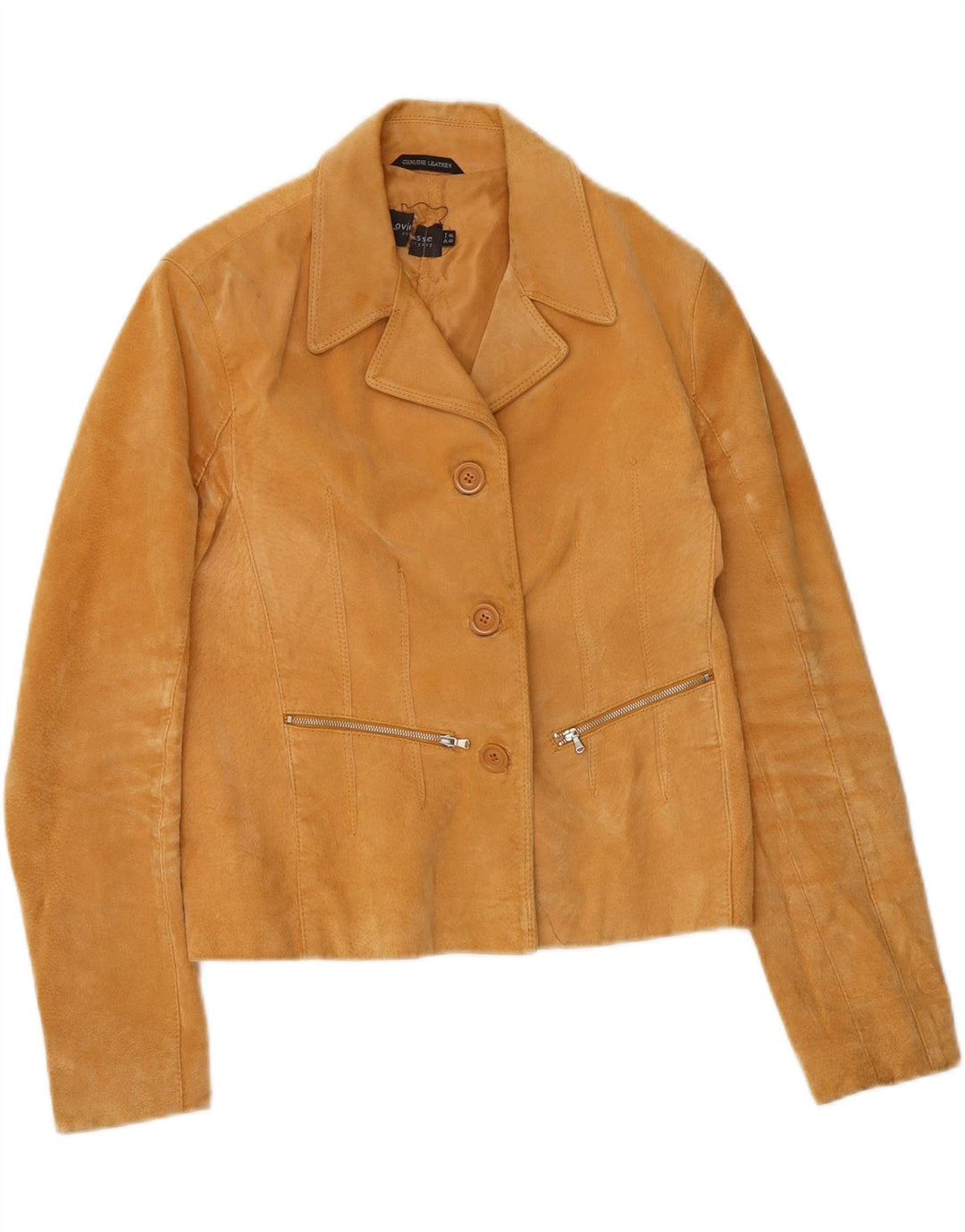OVIESSE Womens 3 Button Suede Blazer Jacket IT 46 Large Beige Leather Vintage Oviesse and Second-Hand Oviesse from Messina Hembry 