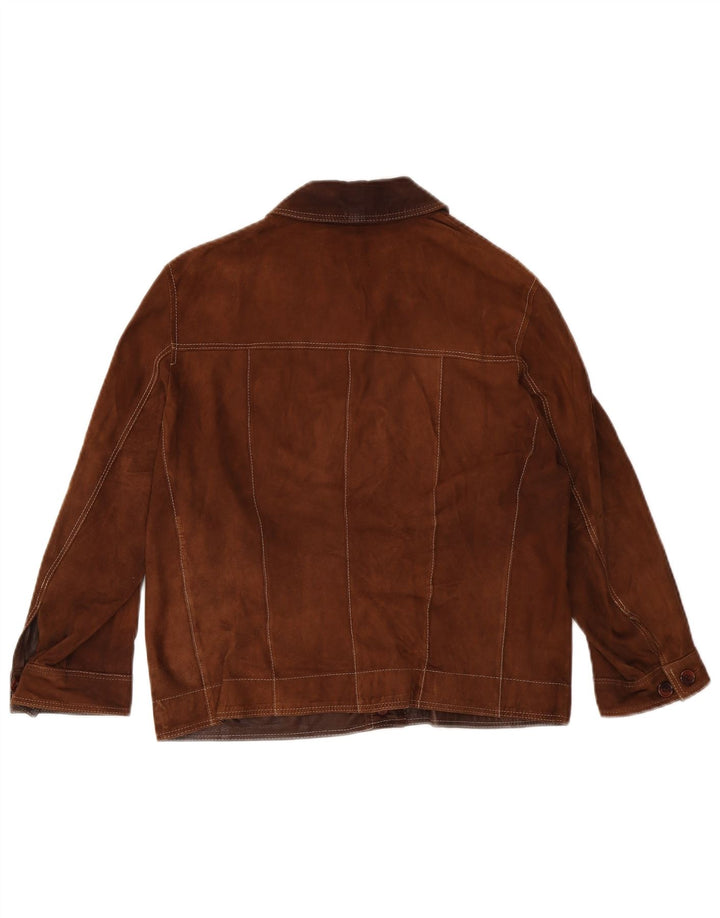 MADDOX Giacca corta da donna in pelle scamosciata con maniche a 3/4 UK 14 Marrone medio