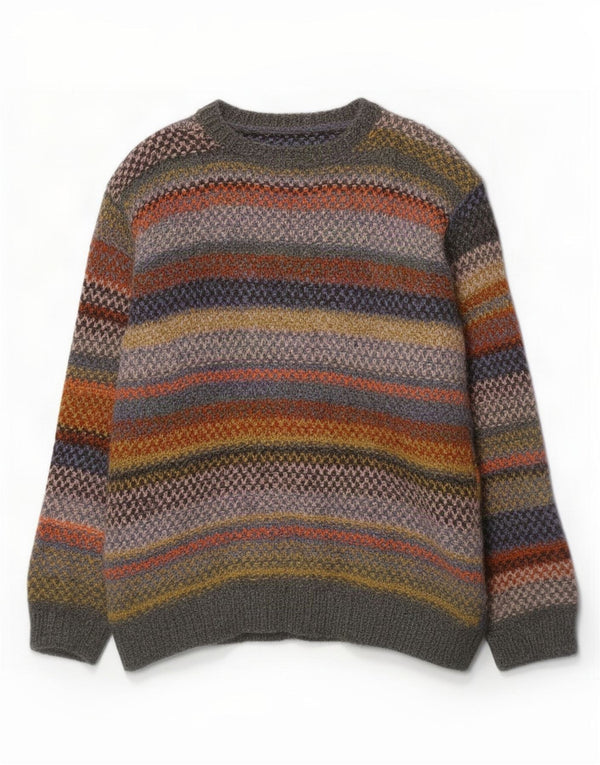 Maglione vintage da uomo con scollo a barca XL a righe multicolore