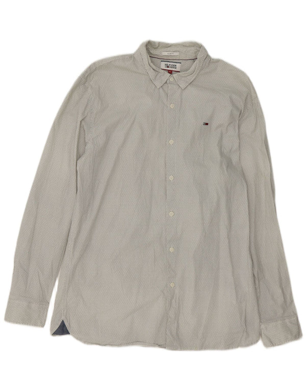 Camicia slim fit da uomo Tommy Hilfiger XL in cotone geometrico bianco